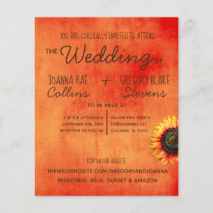 Prospectus 11,4 Cm X 14,2 Cm Flyer Faire-part de mariage tournesol orange