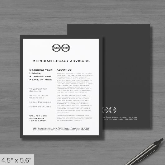 Prospectus 11,4 Cm X 14,2 Cm Flyer promotionnel gris avec logo