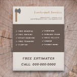 Prospectus 11,4 Cm X 14,2 Cm Flyer Services Lumberjack<br><div class="desc">Un prospectus avec une illustration de hache pour les services de menuisier,  de menuisier et de bûcheron (enlèvement et élagage des arbres,  bois de chauffage,  broyage des souches,  etc.).</div>
