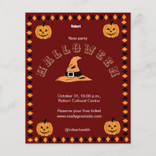 Prospectus 11,4 Cm X 14,2 Cm Flyer Vintage de la fête d'Halloween rouge noir et