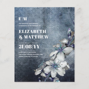 Prospectus 11,4 Cm X 14,2 Cm Flyers de mariage à petit budget Fleurs Bleu Pouss