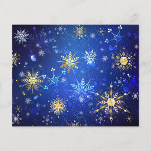 Prospectus 11,4 Cm X 14,2 Cm Fond bleu de Noël avec flocons d'or