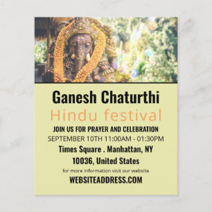 Prospectus 11,4 Cm X 14,2 Cm Ganesh le Dieu hindou, événement hindou publicité