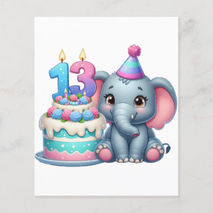 Prospectus 11,4 Cm X 14,2 Cm Gâteau d'éléphant pour 13e anniversaire