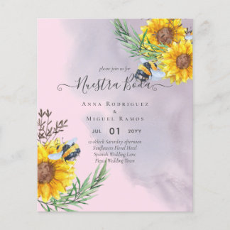 Prospectus 11,4 Cm X 14,2 Cm Girasoles de Invitación de Boda Económica Bilingüe