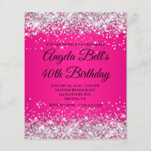 Prospectus 11,4 Cm X 14,2 Cm Glitter Argent Ombré Rose Chaud Monogramme 40 ans