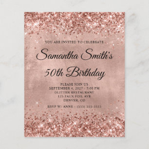 Prospectus 11,4 Cm X 14,2 Cm Glittery Rose Gold 50th Birthday Monogram Invitati