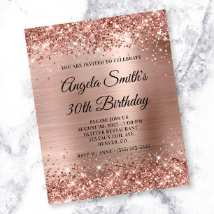 Prospectus 11,4 Cm X 14,2 Cm Glittery Rose Gold Foil 30e anniversaire Invitatio