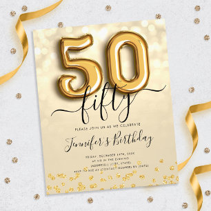 Prospectus 11,4 Cm X 14,2 Cm Gold Balloon Parties scintillant 50e anniversaire