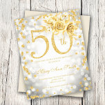 Prospectus 11,4 Cm X 14,2 Cm Gold Floral 50th Birthday Lights Invitation Argent<br><div class="desc">Elégante 50e anniversaire de fête Gold Floral & Glam Silver Lights modèle invitation. Doté d'un arrangement floral moderne.</div>