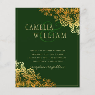 Prospectus 11,4 Cm X 14,2 Cm Gold Lace Emerald Green Wedding Invitations Budget