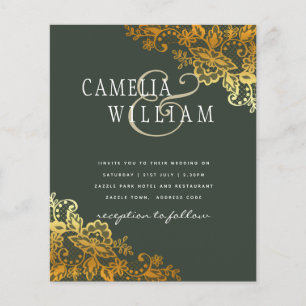 Prospectus 11,4 Cm X 14,2 Cm Gold Lace Green Wedding Invitations Budget