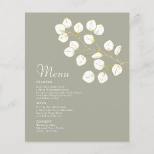 Prospectus 11,4 Cm X 14,2 Cm Gold Sage Green Eucalyptus Feuille Menu Mariage
