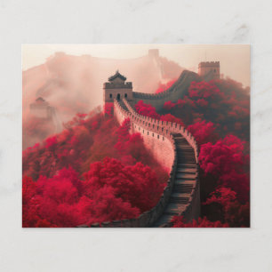 Prospectus 11,4 Cm X 14,2 Cm Grande Muraille de Chine en automne - Rouge Pittor