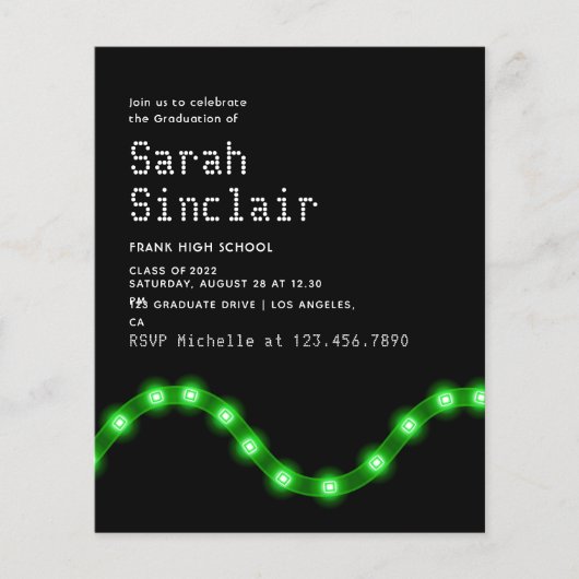 Prospectus 11,4 Cm X 14,2 Cm Green LED Lumières Graduation Party Invitation (Devant)