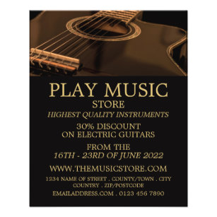 Prospectus 11,4 Cm X 14,2 Cm Guitare noire, boutique d'instruments de musique