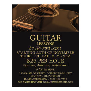 Prospectus 11,4 Cm X 14,2 Cm Guitare noire, leçons de guitare publicité