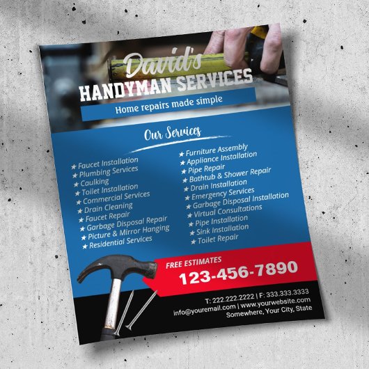 Prospectus 11,4 Cm X 14,2 Cm Handyman Professional Home Repair Service Blue