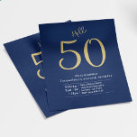 Prospectus 11,4 Cm X 14,2 Cm Hello 50 Blue Gold Budget 50th Birthday Invitation<br><div class="desc">Celebrate the special milestone of your 50th birthday in style with these unique blue and gold invitations. Let the world know that your 50th birthday is a glamorous event with these beautiful and sophisticated invitations. Let your guests know that it's time to celebrate you with the bold and crisp "Hello...</div>