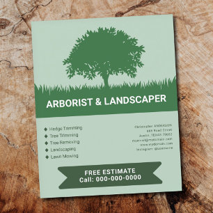 Prospectus 11,4 Cm X 14,2 Cm Herbe, Silhouette d'Arbre - Arboriculteur & Paysag