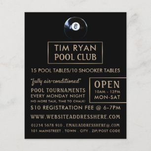 Prospectus 11,4 Cm X 14,2 Cm Huit Bal, Pool Club, Snooker Club Publicité