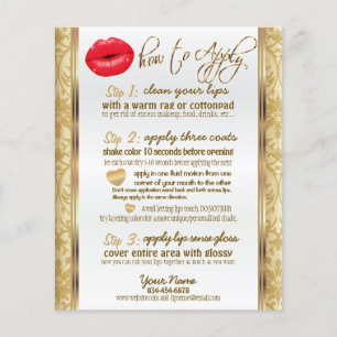 Prospectus 11,4 Cm X 14,2 Cm Instructions Red Lips et Gold Damask