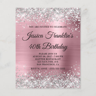 Prospectus 11,4 Cm X 14,2 Cm Invitation 40e anniversaire paillettes argent papi