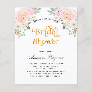 Prospectus 11,4 Cm X 14,2 Cm Invitation à budget fleuri rose pâle de la douche