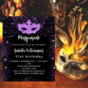 Prospectus 11,4 Cm X 14,2 Cm Invitation à budget noir violet masquerade