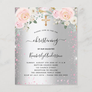 Prospectus 11,4 Cm X 14,2 Cm Invitation à la parties scintillant florale rose a