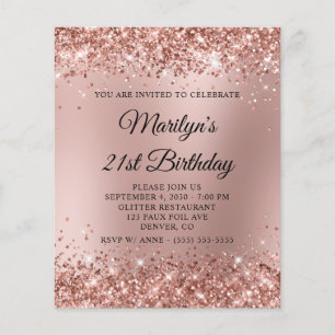 Prospectus 11,4 Cm X 14,2 Cm Invitation Anniversaire 21 Ans Rose Gold Pailleté 