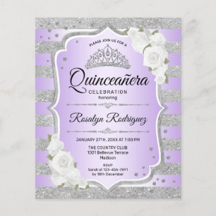 Prospectus 11,4 Cm X 14,2 Cm Invitation argentée pour Quinceanera violet