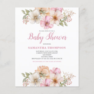 Prospectus 11,4 Cm X 14,2 Cm Invitation Baby shower Floral Peach Rose Budget