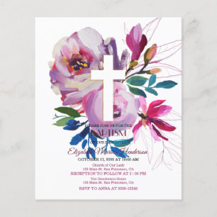 Prospectus 11,4 Cm X 14,2 Cm Invitation Baptême BUDGÉTAIRE Floral. Flyer