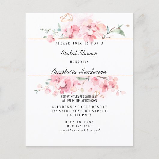 Prospectus 11,4 Cm X 14,2 Cm Invitation Budget Bridal Shower. (Devant)