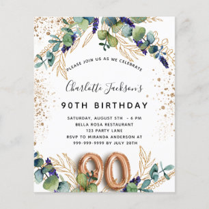 Prospectus 11,4 Cm X 14,2 Cm Invitation budget eucalyptus pour 90e anniversaire