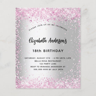 Prospectus 11,4 Cm X 14,2 Cm Invitation budgétaire Anniversaire rose rose étinc