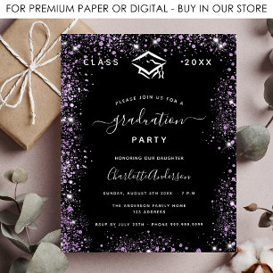 Prospectus 11,4 Cm X 14,2 Cm Invitation budgétaire de parties scintillant noire
