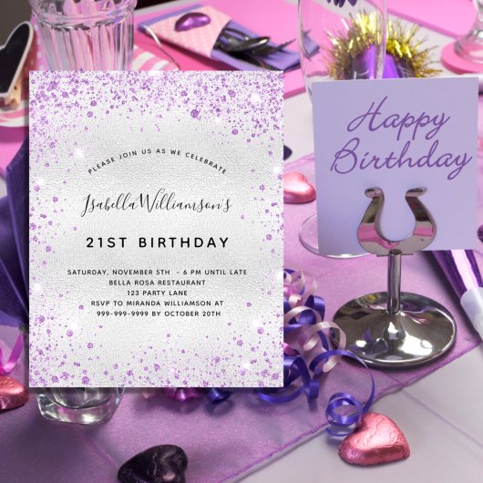 Prospectus 11,4 Cm X 14,2 Cm Invitation budgétaire parties scintillant violet a