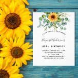 Prospectus 11,4 Cm X 14,2 Cm Invitation budgétaire pour l'anniversaire de tourn<br><div class="desc">Veuillez noter que cette invitation est sur papier de prospectus et très mince. Les enveloppes ne sont pas incluses. Pour des invitations plus épaisses (même conception), veuillez visiter notre magasin. Pour une fête d'anniversaire de 40e (ou tout âge). Un arrière - plan blanc décoré de tournesols aquarellés, de verdure d'eucalyptus....</div>