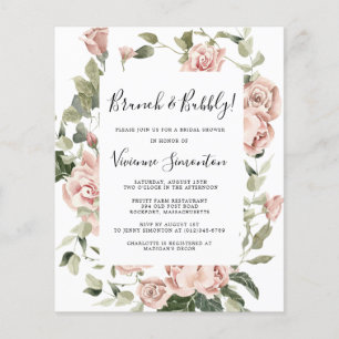 Prospectus 11,4 Cm X 14,2 Cm Invitation Bulles de Brunch Floral Rose Rose Bon M
