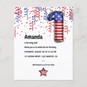 Prospectus 11,4 Cm X 14,2 Cm Invitation d'anniversaire 1 an avec ballon patriot