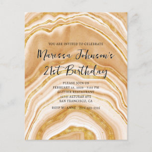 Prospectus 11,4 Cm X 14,2 Cm Invitation d'anniversaire 21 ans Fausse Agate Doré