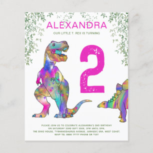 Prospectus 11,4 Cm X 14,2 Cm Invitation d'anniversaire pour les 2 ans de Dinosa
