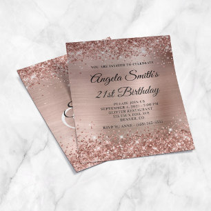 Prospectus 11,4 Cm X 14,2 Cm Invitation de 21e anniversaire en feuille d'or ros