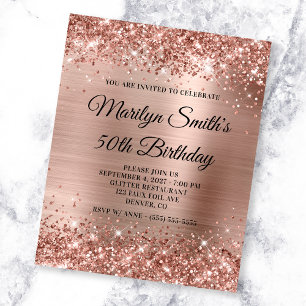 Prospectus 11,4 Cm X 14,2 Cm Invitation de 50e anniversaire Glittery Rose Gold 