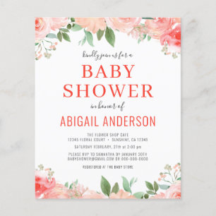 Prospectus 11,4 Cm X 14,2 Cm Invitation de Baby Shower Fleurie de Corail de Bud
