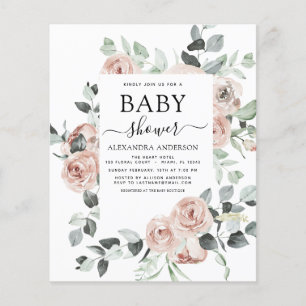 Prospectus 11,4 Cm X 14,2 Cm Invitation de Baby Shower Floral Rose Poussiéreux