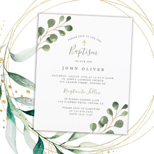 Prospectus 11,4 Cm X 14,2 Cm Invitation de baptême croix dorée eucalyptus budge
