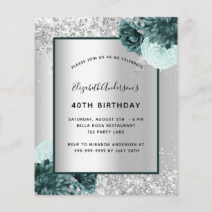 Prospectus 11,4 Cm X 14,2 Cm Invitation de budget de floral vert argenté d'anni